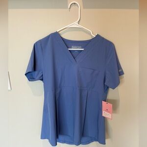 Parkley NWT Womens Peplum Scrub Top Cell Blue Size Small
